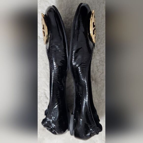 Tory Burch Reva Women's Patent Tumble Leather Ballet Flats Black/Gold US 8.5 - Picture 7 of 11